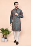 Buy_Arihant Rai Sinha_Grey Cotton Print Ajrakh Floral Kurta_at_Aza_Fashions