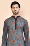 Buy_Arihant Rai Sinha_Grey Cotton Print Ajrakh Floral Kurta_Online_at_Aza_Fashions