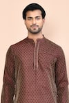 Buy_Arihant Rai Sinha_Brown Cotton Jacquard Flower Butti Pattern Kurta_Online_at_Aza_Fashions