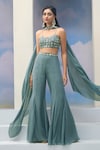 Buy_Silky Bindra x AZA_Blue Georgette Embroidery Stars Scoop Selene And Moon Blouse Flared Pant Set_at_Aza_Fashions