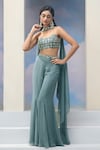Buy_Silky Bindra x AZA_Blue Georgette Embroidery Stars Scoop Selene And Moon Blouse Flared Pant Set_Online