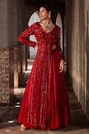 Buy_Nidhika Shekhar_Red Georgette Surkh Jalsaa Dupatta Attached Blouse With Lehenga _at_Aza_Fashions