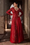 Nidhika Shekhar_Red Georgette Surkh Jalsaa Dupatta Attached Blouse With Lehenga _Online_at_Aza_Fashions
