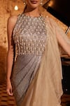 Buy_Nidhika Shekhar_Gold Lycra Embroidered Crystal Round Ujwal Sitaare Ruffle Draped Meramaid Gown _Online_at_Aza_Fashions