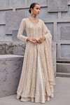 Buy_Nidhika Shekhar_Gold Net Suvarn Bela Maharani Floral Sequin Cape Lehenga Set _at_Aza_Fashions