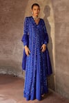 Buy_Nidhika Shekhar_Blue Crepe Utsav Chamakate Sitaare Sequin Cape Lehenga Set _Online_at_Aza_Fashions