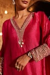 Shop_Nidhika Shekhar_Pink Crinkle Embroidered Crystal V-neck Jashan Sequin Kaftan With Pant _Online_at_Aza_Fashions