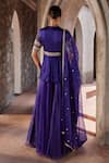 Shop_Nidhika Shekhar_Purple Crepe Embroidered Crystal V-neck Jashan-e-utsav Peplum Kurta Sharara Set _at_Aza_Fashions