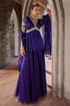 Nidhika Shekhar_Purple Crepe Embroidered Crystal V-neck Jashan-e-utsav Peplum Kurta Sharara Set _Online_at_Aza_Fashions