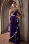 Buy_Nidhika Shekhar_Purple Silk Embroidered Sequin Ullas Border Pre-draped Saree Set _at_Aza_Fashions