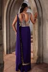 Shop_Nidhika Shekhar_Purple Silk Embroidered Sequin Ullas Border Pre-draped Saree Set _at_Aza_Fashions