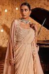 Buy_Nidhika Shekhar_Pink Organza Embroidered Sequin Subh Shree Utsav Textured Pre-draped Saree Set _Online_at_Aza_Fashions