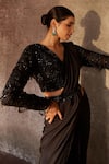 Buy_Nidhika Shekhar_Black Pleated Embroidered Jilmil Sitaare Textured Pre-draped Saree With Blouse _Online_at_Aza_Fashions