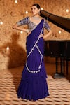 Buy_Nidhika Shekhar_Purple Silk Barkha Draped Tiered Mermaid Saree With Blouse _at_Aza_Fashions