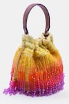 Shop_VERSUHZ_Yellow Crystals Fringe Ombre Potli Bag _at_Aza_Fashions