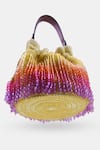 VERSUHZ_Yellow Crystals Fringe Ombre Potli Bag _Online_at_Aza_Fashions