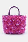 Shop_VERSUHZ_Pink Crystals 3d Orchid Glass Embellished Mini Tote Bag _at_Aza_Fashions