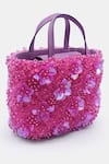 VERSUHZ_Pink Crystals 3d Orchid Glass Embellished Mini Tote Bag _Online_at_Aza_Fashions