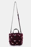 Shop_VERSUHZ_Maroon Crystals 3d Orchid Embellished Mini Tote Bag _at_Aza_Fashions