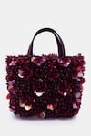 Buy_VERSUHZ_Maroon Crystals 3d Orchid Embellished Mini Tote Bag _Online_at_Aza_Fashions