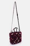 Shop_VERSUHZ_Maroon Crystals 3d Orchid Embellished Mini Tote Bag _Online_at_Aza_Fashions