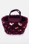 VERSUHZ_Maroon Crystals 3d Orchid Embellished Mini Tote Bag _at_Aza_Fashions