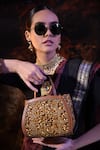 Buy_VERSUHZ_Gold Beads Crystal Petal Embellished Mini Tote Bag _at_Aza_Fashions