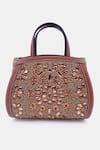 VERSUHZ_Gold Beads Crystal Petal Embellished Mini Tote Bag _Online_at_Aza_Fashions