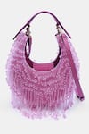 Buy_VERSUHZ_Pink Crystals Half Moon Fringe Embellished Clutch Bag _at_Aza_Fashions