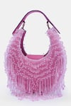 Shop_VERSUHZ_Pink Crystals Half Moon Fringe Embellished Clutch Bag _at_Aza_Fashions