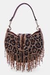 Shop_VERSUHZ_Brown 3d Bead Leopard Fringe Embellished Crossbody Sling Bag _at_Aza_Fashions