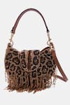 VERSUHZ_Brown 3d Bead Leopard Fringe Embellished Crossbody Sling Bag _Online_at_Aza_Fashions