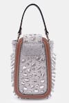 Shop_VERSUHZ_Grey Resin Stone Embellished Waistbelt Bag_at_Aza_Fashions