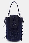 Shop_VERSUHZ_Black Bead Geometric Dangling Hand Embroidered Belt Bag _at_Aza_Fashions