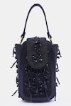 VERSUHZ_Black Bead Geometric Dangling Hand Embroidered Belt Bag _Online_at_Aza_Fashions