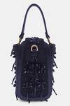 VERSUHZ_Black Bead Geometric Dangling Hand Embroidered Belt Bag _at_Aza_Fashions