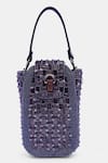 Shop_VERSUHZ_Purple Bead Ditsy Flower Embellished Waist Belt Bag _at_Aza_Fashions