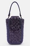 VERSUHZ_Purple Bead Ditsy Flower Embellished Waist Belt Bag _Online_at_Aza_Fashions