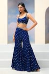 Shop_Silky Bindra x AZA_Blue Georgette Embroidery Sequins Scoop Neck Mavi Blouse Gharara Set_Online_at_Aza_Fashions