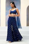 Silky Bindra x AZA_Blue Georgette Embroidery Sequins Scoop Neck Mavi Blouse Gharara Set_at_Aza_Fashions