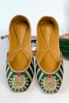 Shop_Pixie Pearlz_Emerald Green Zardozi Morbagh Embellished Juttis _at_Aza_Fashions