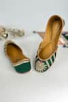 Shop_Pixie Pearlz_Emerald Green Zardozi Morbagh Embellished Juttis _Online_at_Aza_Fashions