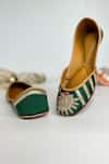 Pixie Pearlz_Emerald Green Zardozi Morbagh Embellished Juttis _at_Aza_Fashions