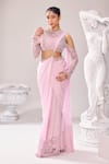 Buy_Jade By Ashima_Pink Blouse Net Embellished Cutdana Alma Ring Pre-draped Saree With  _at_Aza_Fashions