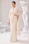 Buy_Jade By Ashima_Off White Pre-draped Saree And Blouse Organza Audrey Set With Jacket  _at_Aza_Fashions