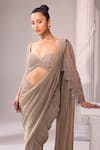 Jade By Ashima_Gold Saree Italian Embroidery Pearl Glits Metallic With Blouse  _at_Aza_Fashions