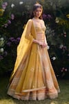 Buy_Shyam Narayan Prasad_Yellow Raw Silk Embroidered Zari Sweetheart Lehenga Set With Belt _at_Aza_Fashions