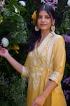 Buy_Shyam Narayan Prasad_Yellow Chanderi And Rayon Twill Patchwork Embroidered Floral Angrakha And Pant Set _Online_at_Aza_Fashions