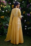 Shop_Shyam Narayan Prasad_Yellow Anarkali Silk Chanderi Patchwork Embroidered Floral Pant Set _at_Aza_Fashions