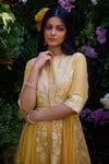 Shyam Narayan Prasad_Yellow Anarkali Silk Chanderi Patchwork Embroidered Floral Pant Set _Online_at_Aza_Fashions